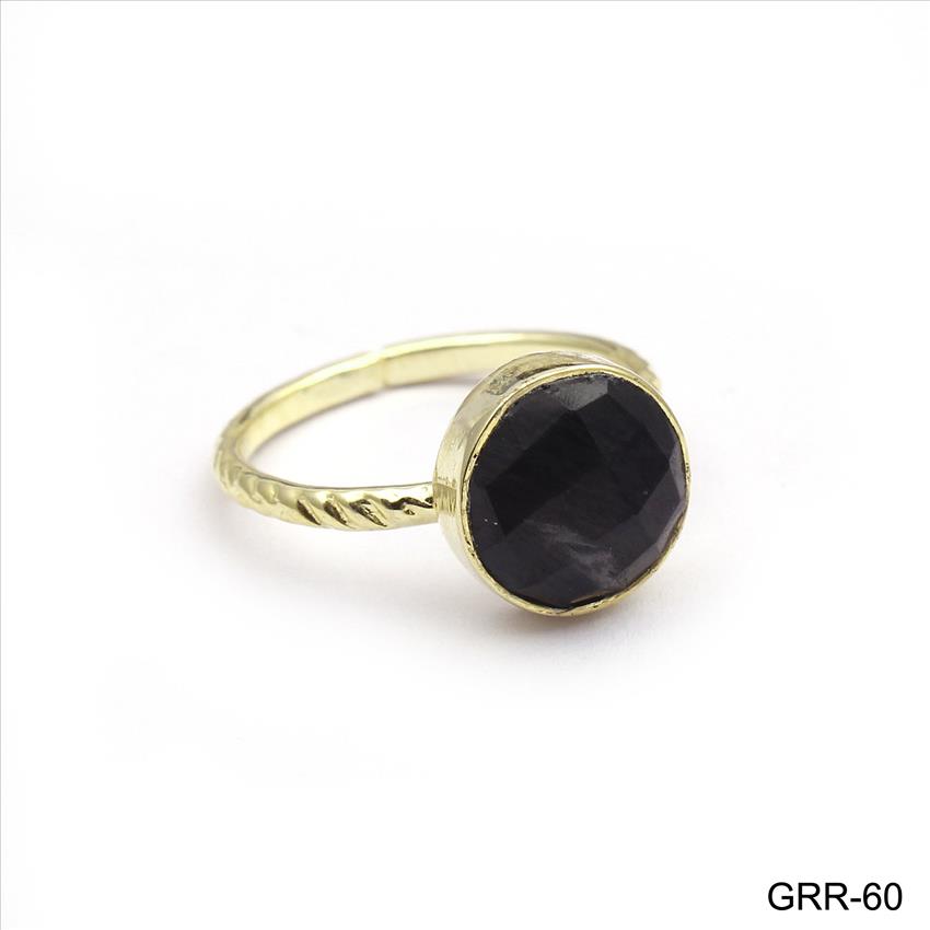 Black Rutile Gemstone Ring, Adjustable Designer Plain Ring, Gold Plated Rings, Statement Rings, Gemstone Ring Jewelry (GRR-59)