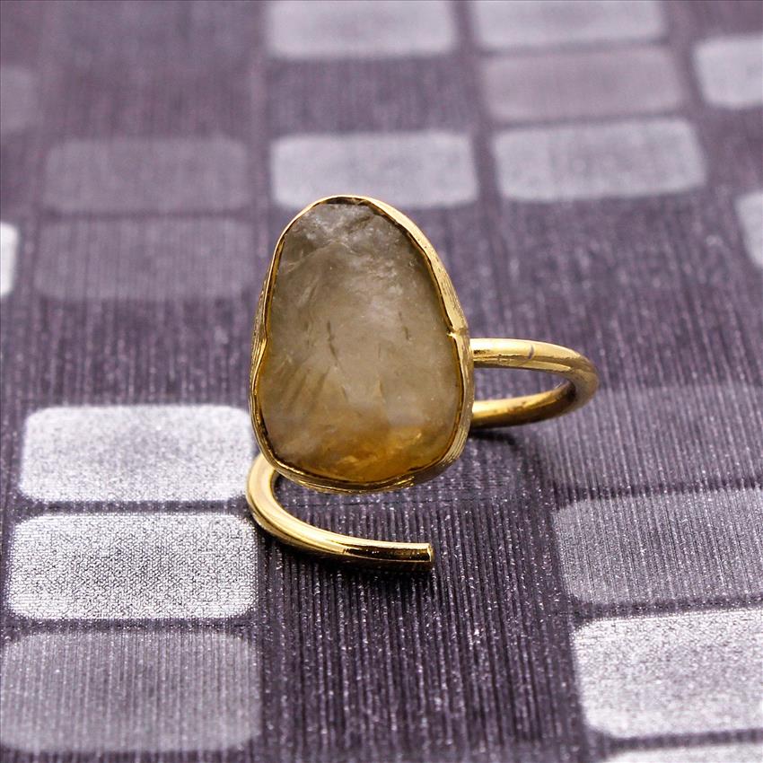 Minimalist Ring, Rough Gemstone Ring, Raw Stone Ring, Adjustable Ring, Stacking Ring, Gold Plated Ring Jewelry (RSAR-21)