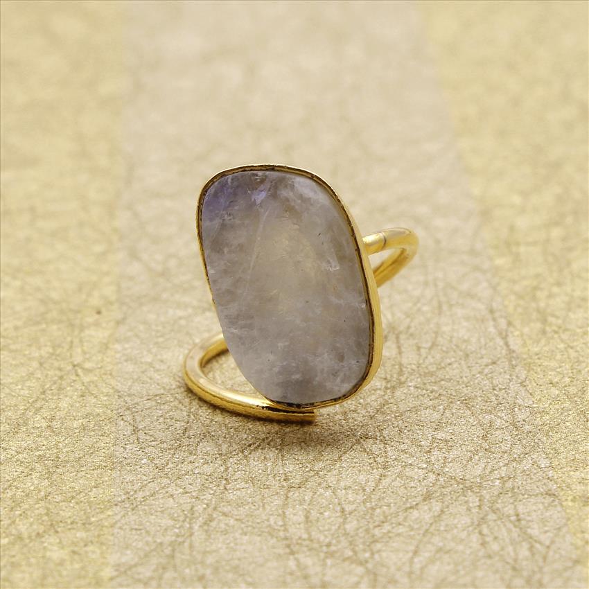 Minimalist Ring, Rough Gemstone Ring, Raw Stone Ring, Adjustable Ring, Stacking Ring, Gold Plated Ring Jewelry (RSAR-13)