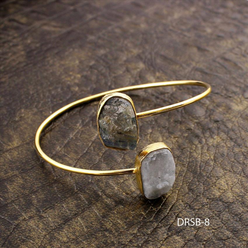 Raw Stone Bangle -Natural Gemstone Bangle -Adjustable Bangle -Fashion Bangle- Gold Plated Bangle Jewelry(DRSB-5)