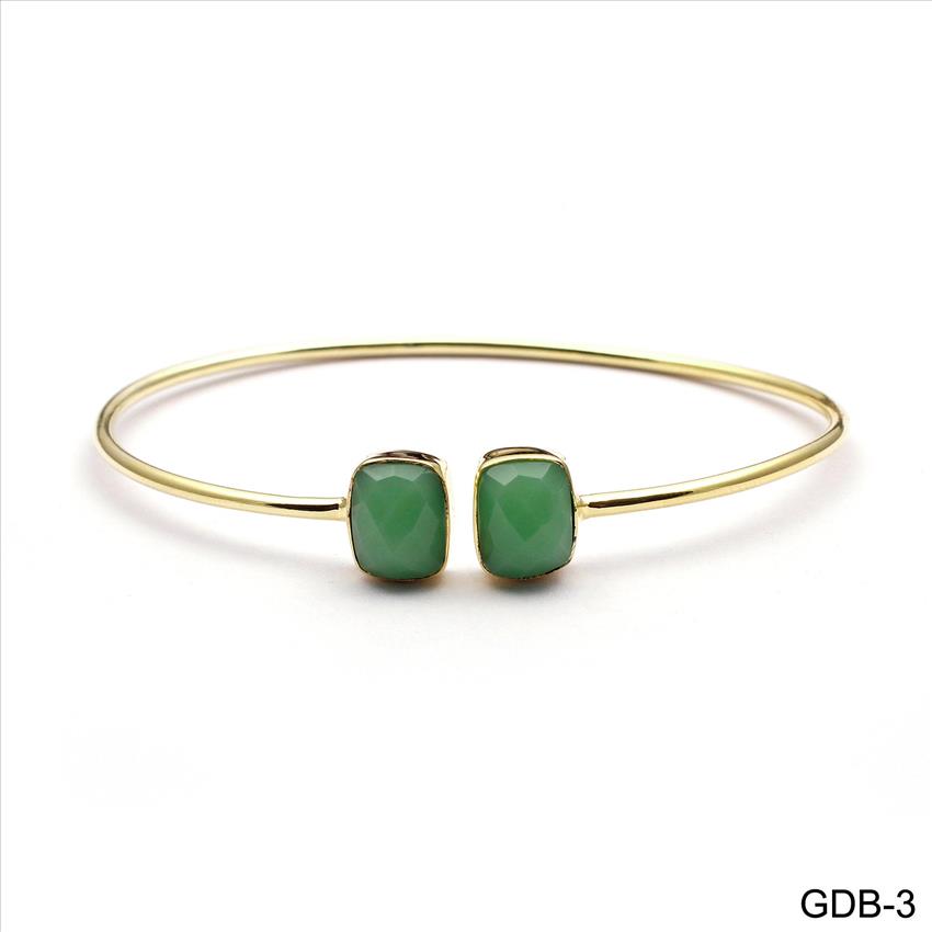 Gemstone Bangle -Handmade  Bangle-Gold Plated Bangle -Two stone Bangle -  Adjustable Bangle Bracelet Jewelry(GDB-1)