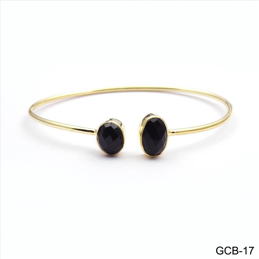 Gemstone Bangle -Handmade  Bangle-Gold Plated Bangle -Two stone Bangle -  Adjustable Bangle Bracelet Jewelry(GCB-17)