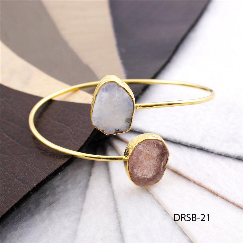 Raw Stone Bangle -Natural Gemstone Bangle -Adjustable Bangle -Fashion Bangle- Gold Plated Bangle Jewelry(DRSB-20)