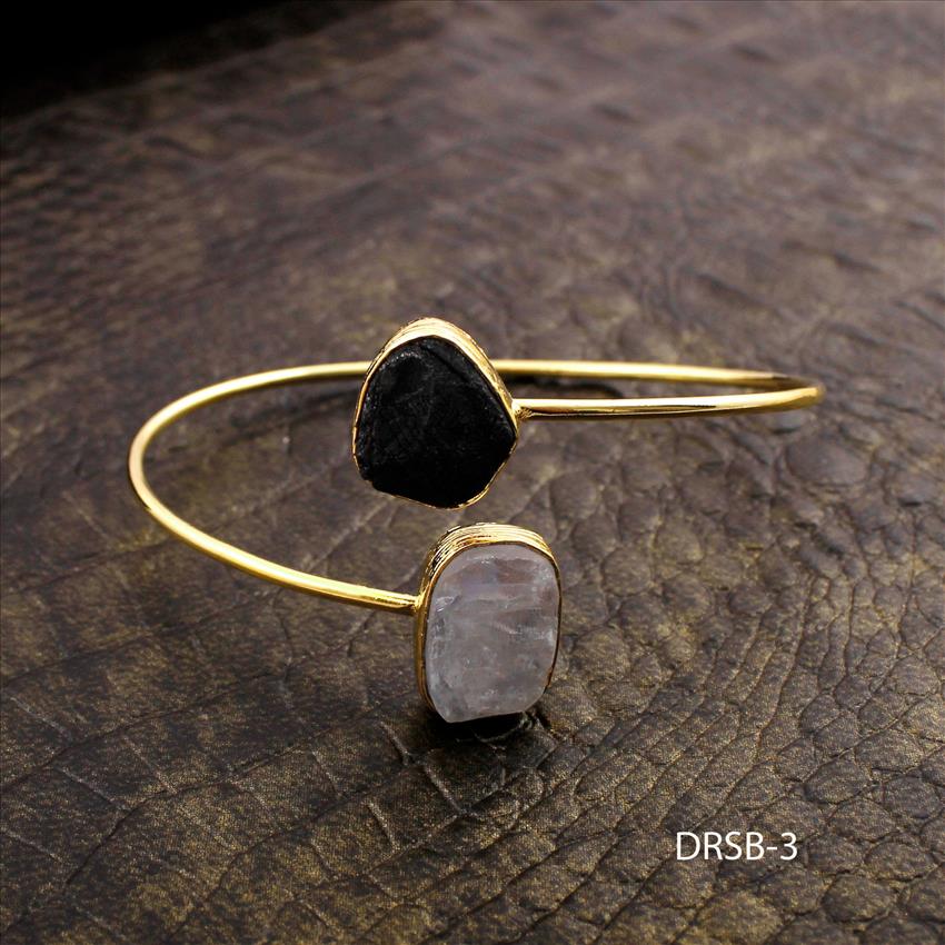 Raw Stone Bangle -Natural Gemstone Bangle -Adjustable Bangle -Fashion Bangle- Gold Plated Bangle Jewelry(DRSB-1)