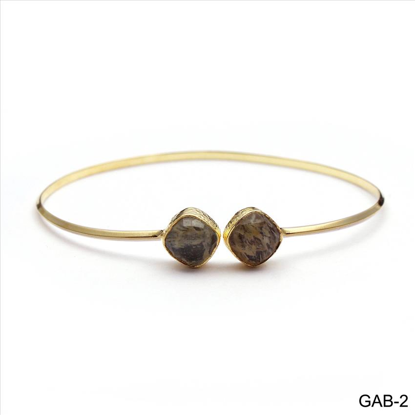 Elegant Adjustable Double Gemstone Bangle-Stacking Bangle Bracelet -Gold Plated Bangle Jewelry (GAB-1)