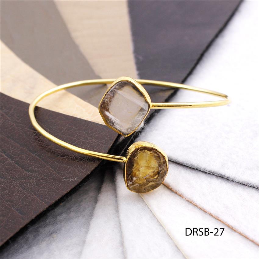 Raw Stone Bangle -Natural Gemstone Bangle -Adjustable Bangle -Fashion Bangle- Gold Plated Bangle Jewelry(DRSB-24)