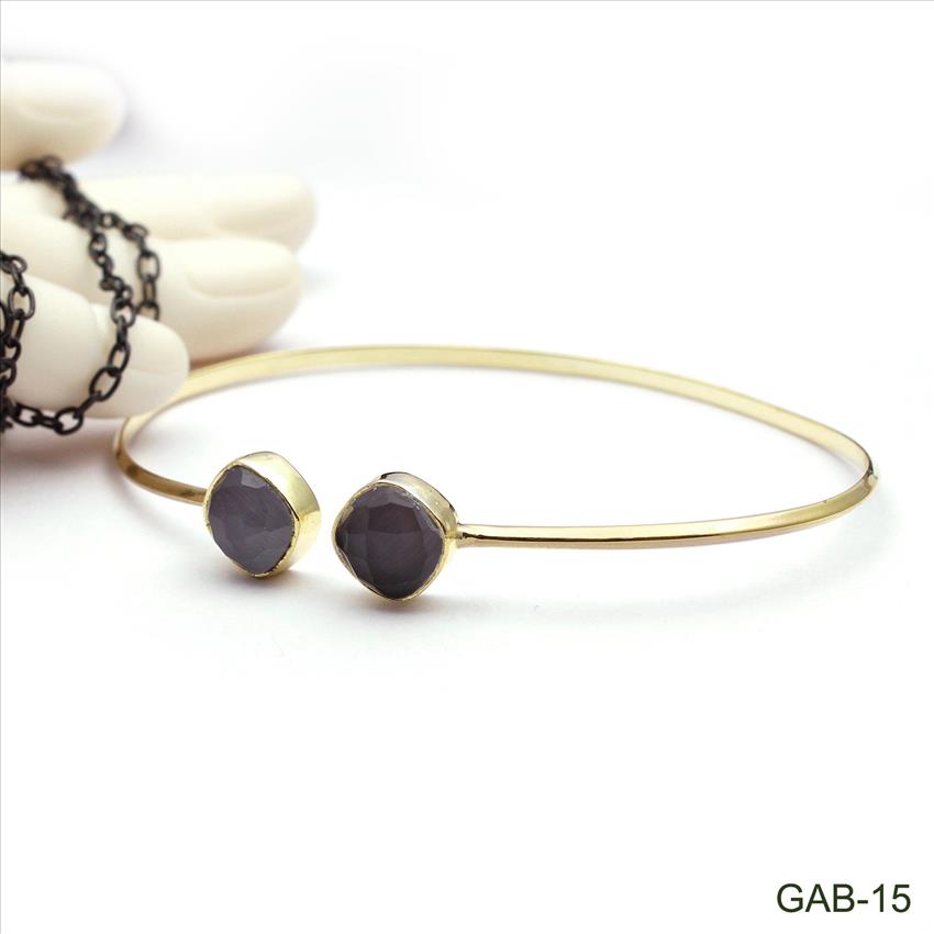Elegant Adjustable Double Gemstone Bangle-Stacking Bangle Bracelet -Gold Plated Bangle Jewelry (GAB-13)