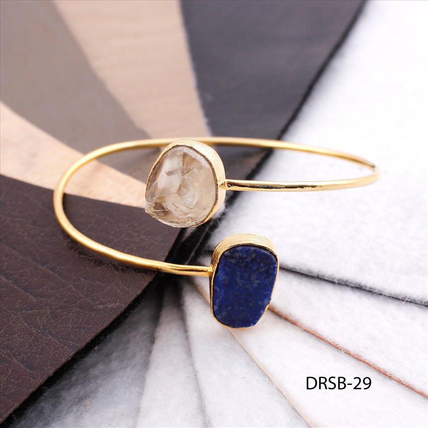 Raw Stone Bangle -Natural Gemstone Bangle -Adjustable Bangle -Fashion Bangle- Gold Plated Bangle Jewelry(DRSB-28)