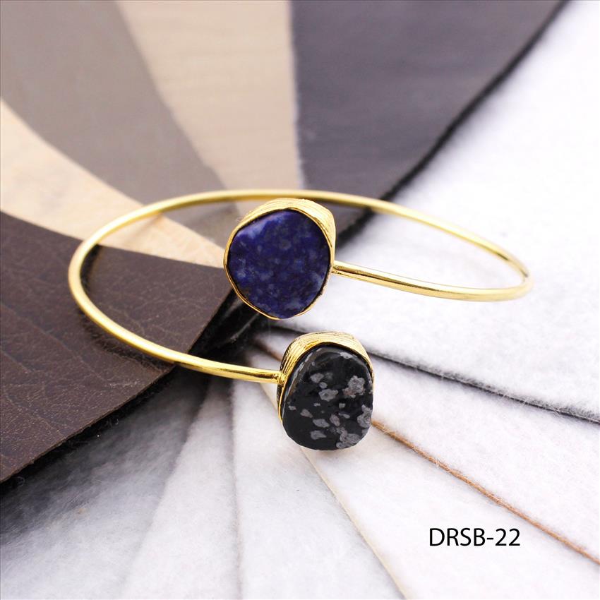 Raw Stone Bangle -Natural Gemstone Bangle -Adjustable Bangle -Fashion Bangle- Gold Plated Bangle Jewelry(DRSB-20)