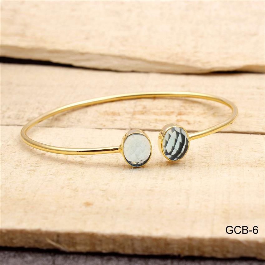 Gemstone Bangle - Handmade Bangle - Gold Plated Bangle - Two stone Bangle - Adjustable Bangle Bracelet Jewelry (GCB-5)
