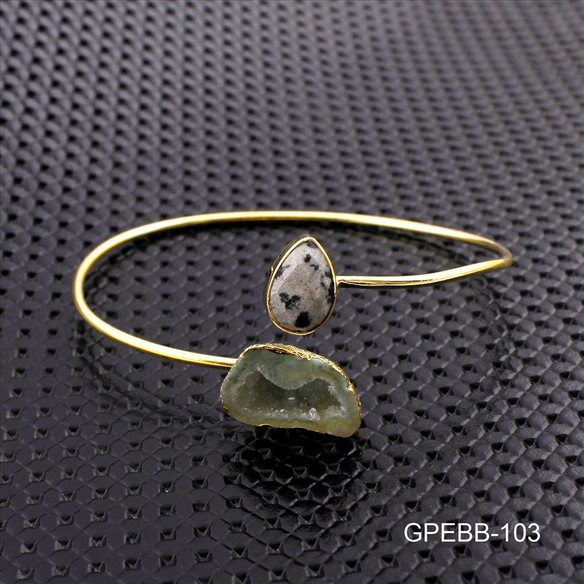 Gemstone Bangles -Geode Druzy Bangle -Pear Shape Bangle - Gold Plated Bracelet - Stackble Bangle Bracelet Jewelry (GPEBB-101)