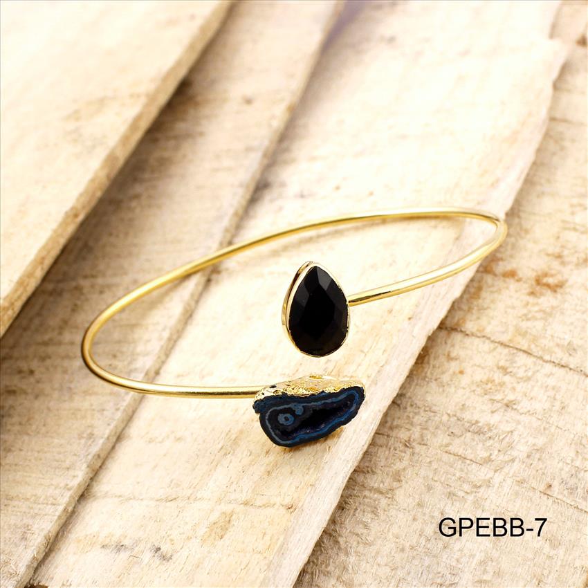 Bangle - Geode Druzy Bangles - Gold Electroplated Bangle - Adjustable Bangle - Gemstone With Geode Druzy Stacking Bangle Bracelet.(GPEBB-5)