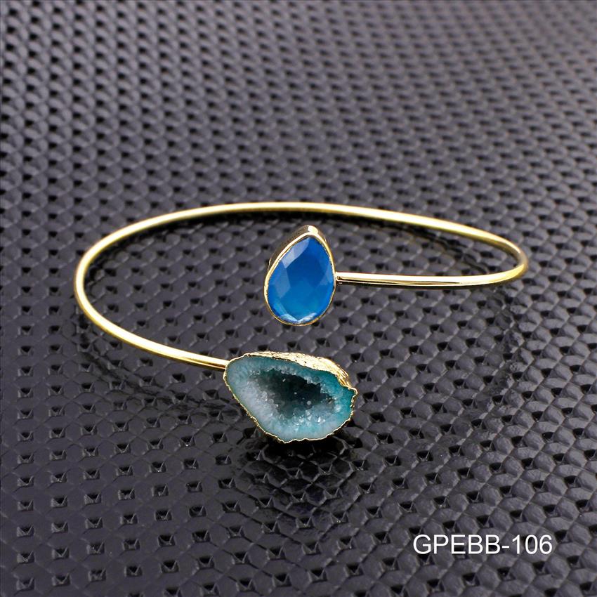 Gemstone Bangles -Geode Druzy Bangle -Pear Shape Bangle - Gold Plated Bracelet - Stackble Bangle Bracelet Jewelry (GPEBB-105)