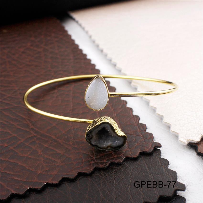 Gemstone Bangles -Geode Druzy Bangle -Pear Shape Bangle - Gold Plated Bracelet - Stackble Bangle Bracelet Jewelry (GPEBB-77)