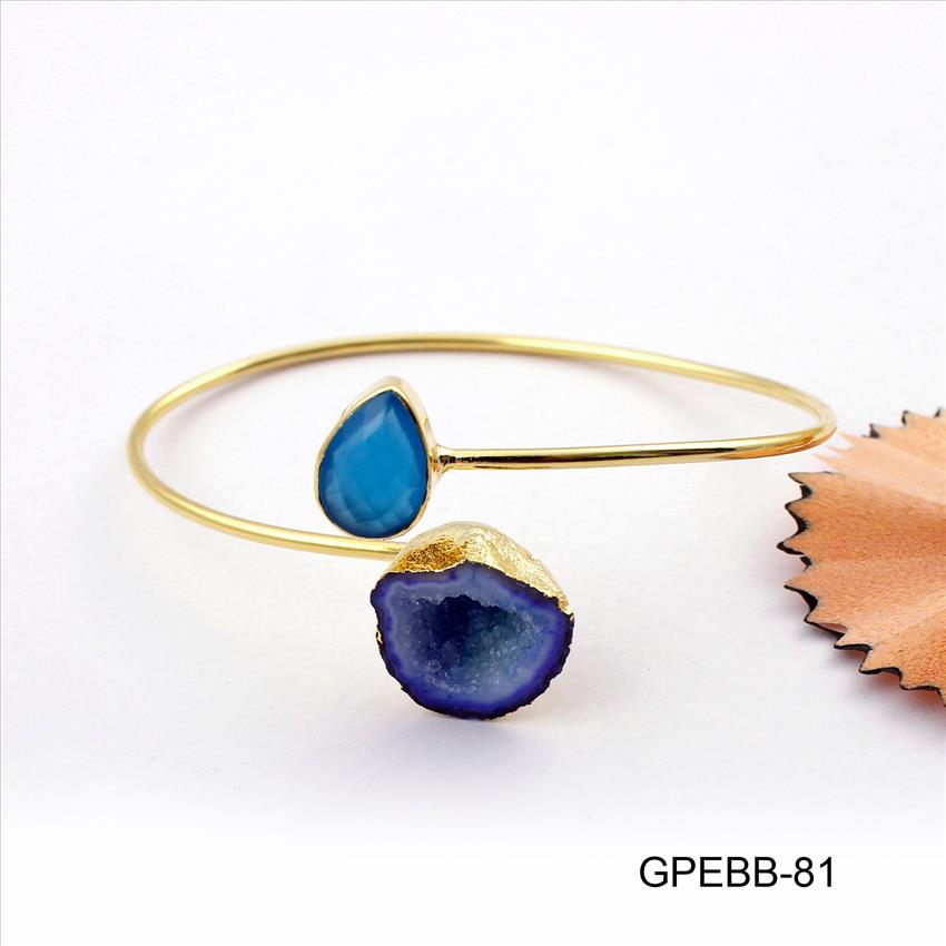 Gemstone Bangles -Geode Druzy Bangle -Pear Shape Bangle - Gold Plated Bracelet - Stackble Bangle Bracelet Jewelry (GPEBB-81)