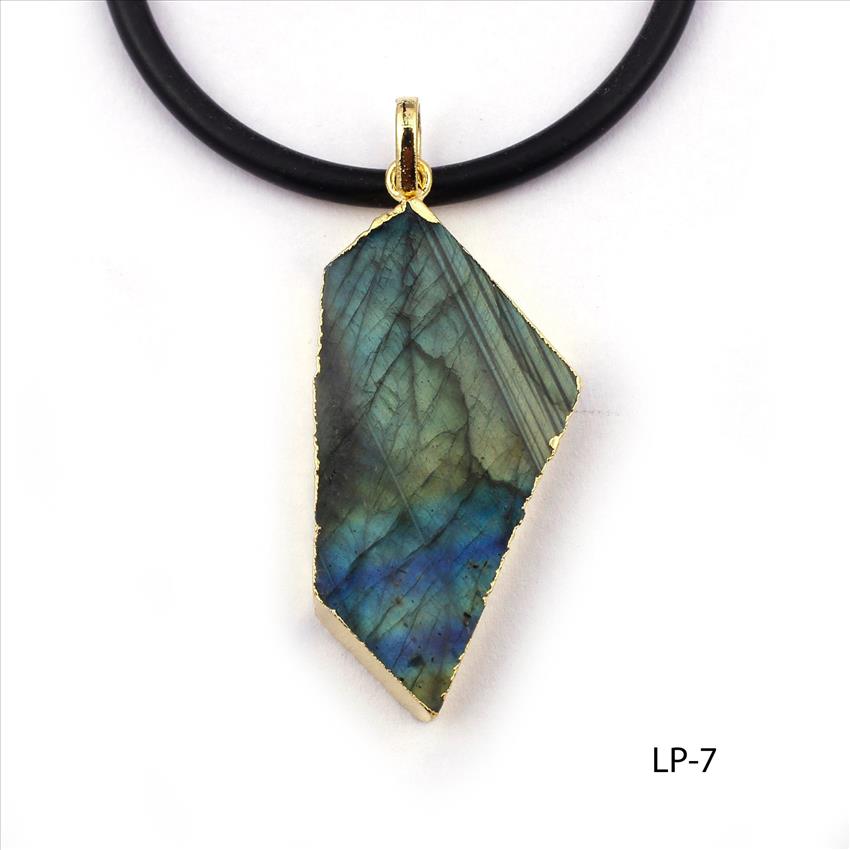 Natural Labradorite Gemstone Pendant, Electroplated Jewelry, Handmade Gemstone Simple Design Jewelry(LP-7)