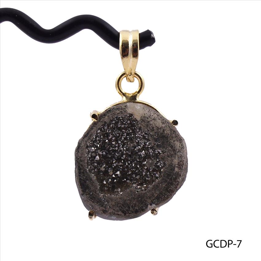 DIY Black Geode Druzy Pendant - Geode Druzy Gemstone - Prong Set Pendant - Gold Plated Pendant Jewelry (GCDP-7)
