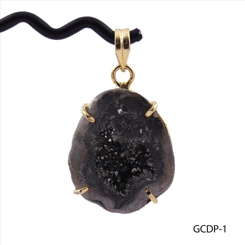 DIY Brown Geode Druzy Pendant- Geode Druzy Gemstone- Prong Set Pendant - Gold Plated Pendant Jewelry (GCDP-1)
