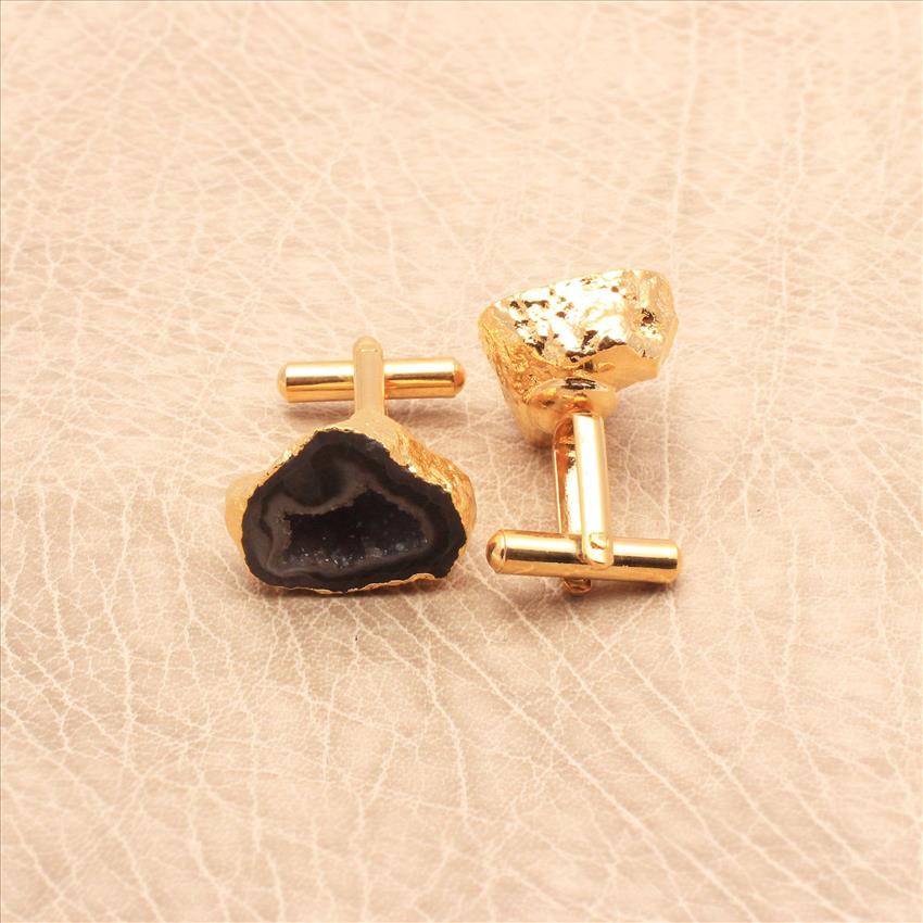 Geode Druzy Gemstone Cufflink,Black Cuff Links, Gifts For Him, Gold Electropated Cufflink, Handmade Jewelry (EJ-618)