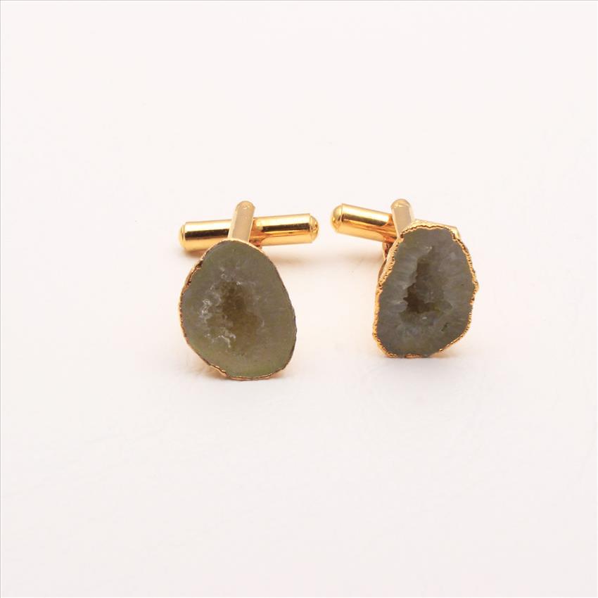 Geode Druzy Gemstone Cufflink, Yellow Cuff Links,Unique Cuff Links,Gold Electroplated Cufflink, Handmade Gemstone Jewelry (EJ-648)