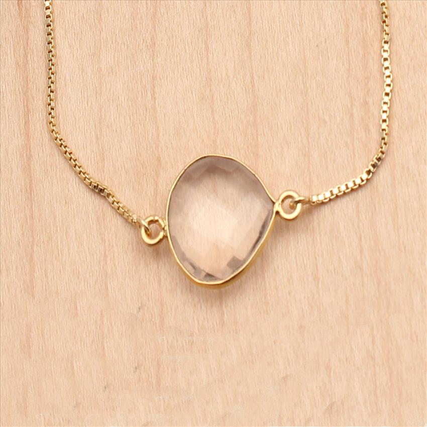 Crystal, Chalcedony Gemstone Adjustable Gold Chain Bracelets With Cubic Zircon Slider Bracelets Making Jewelry Supplies  (EJ-2610)