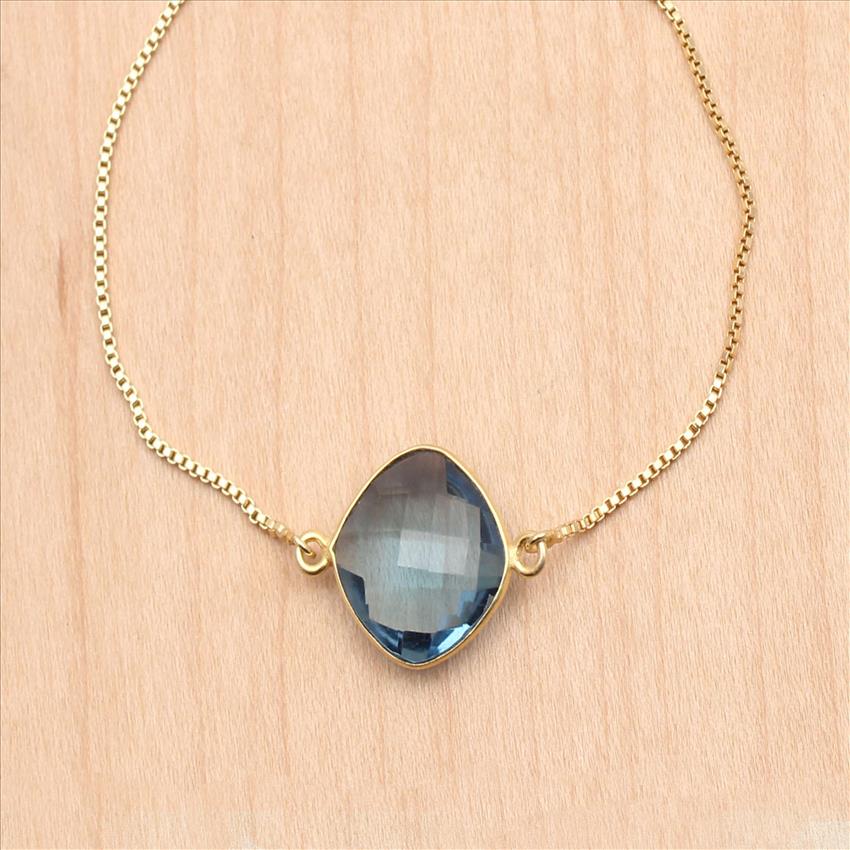 Chalcedony, Moonstone Gemstone Adjustable Gold Chain Bracelet Slider Stacking With Cubic Zircon Bracelets Finding Jewelry (EJ-2602)