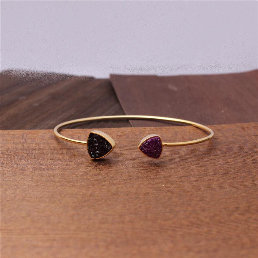 Natural Sugar Druzy Gemstone, Gold Plated, Cushion Shape, Gemstone Bracelet Jewelry  (EJ-1305)