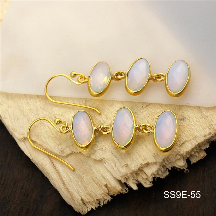 925 Sterling Silver Earrings, White Opalite Earrings, Gold Plated Dangle Earrings, Gemstone Earrings Jewelry Supplies  (SS9E-55)