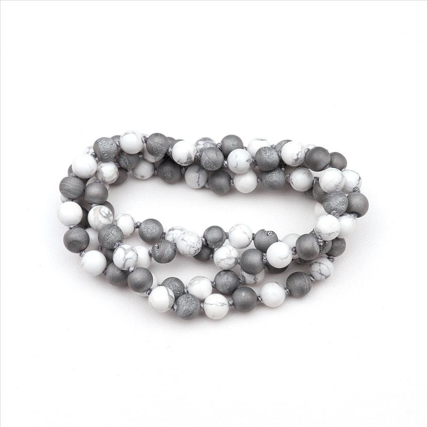 Druzy, Agate Gemstone Beaded Statement Necklace Handmade Knotted Necklace Thread Necklace Gift for Men & Women (B8N-69)