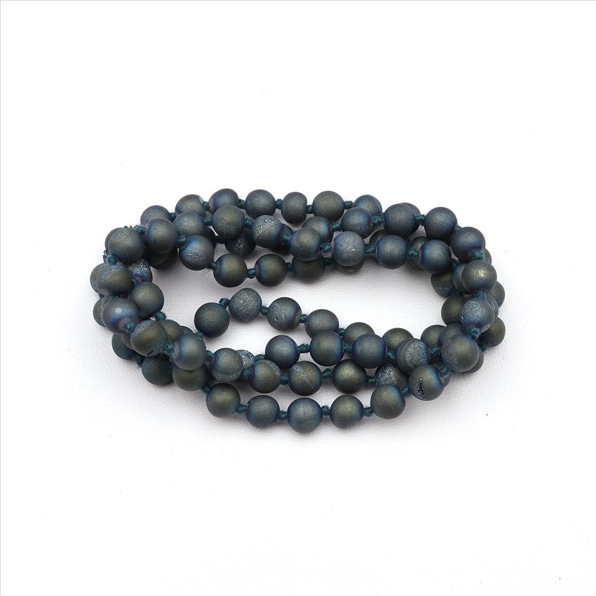 Jade, Druzy Gemstone Beaded Charm Necklace Handmade Knotted Necklace Thread Necklace Statement Jewelry (B8N-61)