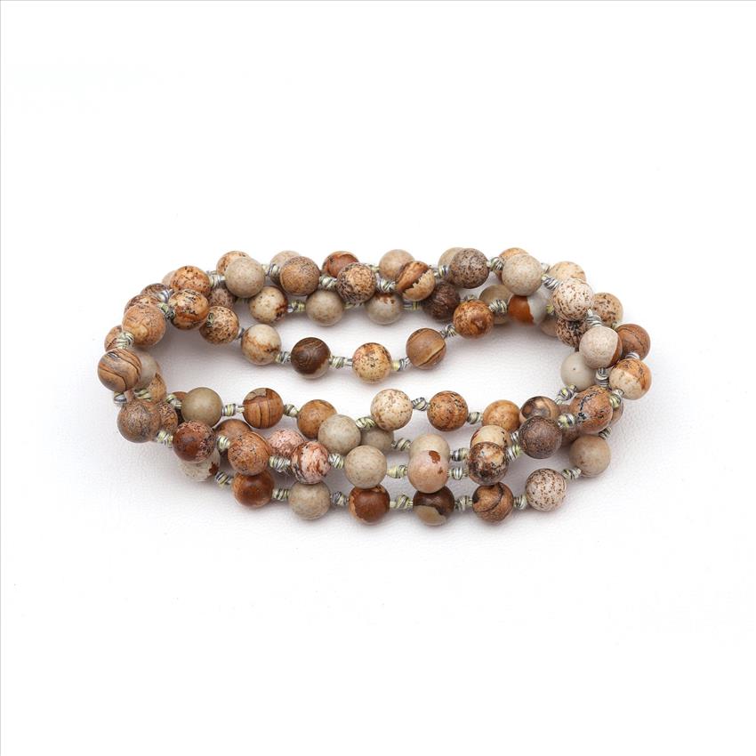 Picture Jasper & Druzy Gemstone Beaded Necklace for Men Women Knotted Necklace Beaded Jewelry (B8N-09)