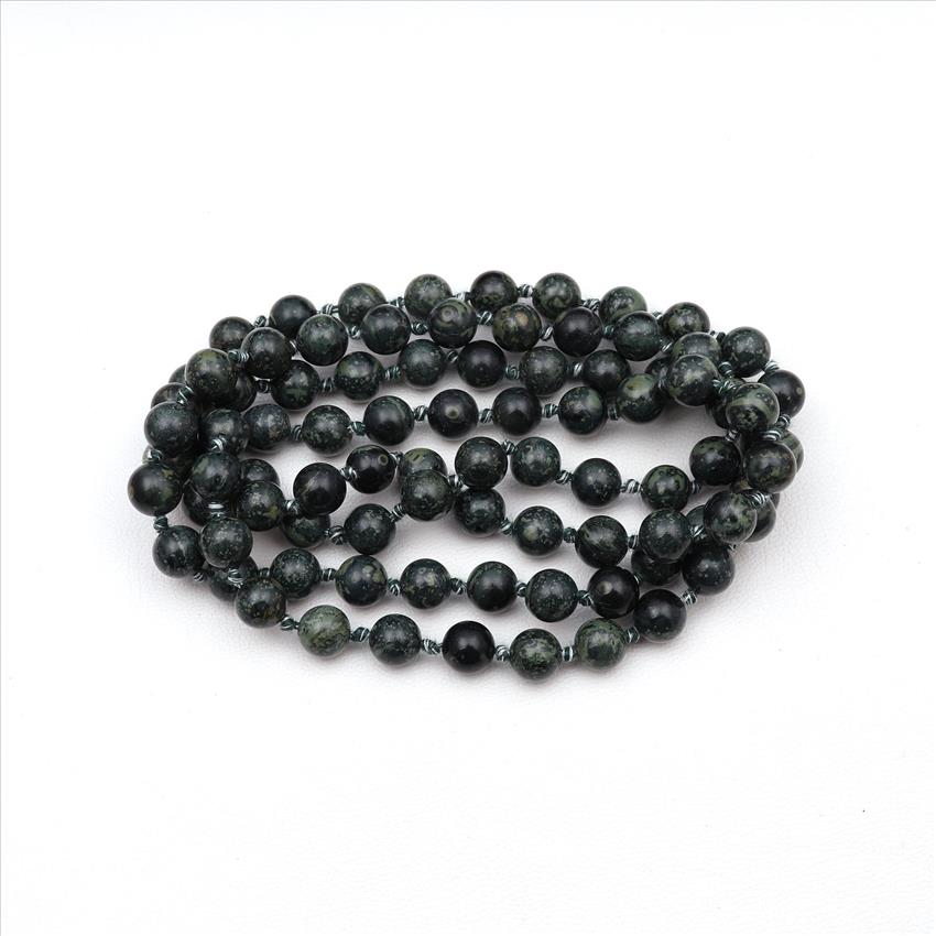 Kambaba Jasper, Druzy Gemstone Beaded Mala Beads Thread Necklace Handmade Knotted Necklace  (B8N-45)