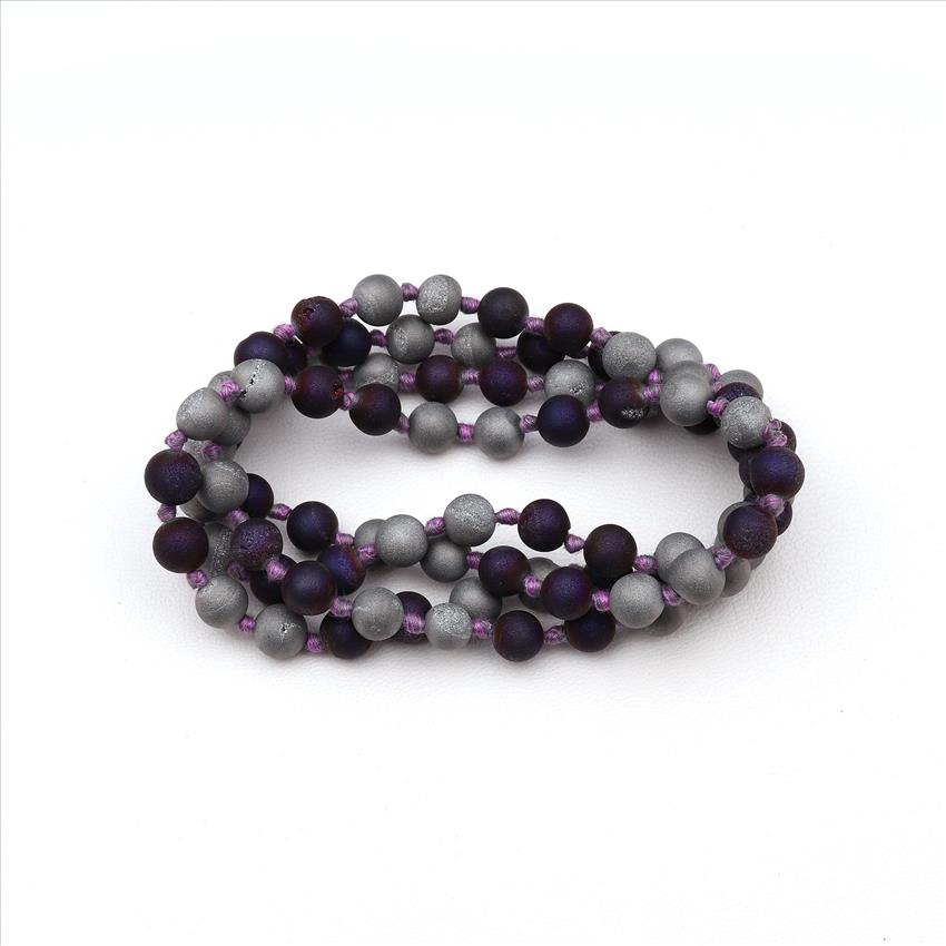 Druzy & Agate Gemstone Beaded Handmade Knotted Necklace  Necklace for Men Women Beaded Jewelry (B8N-17)