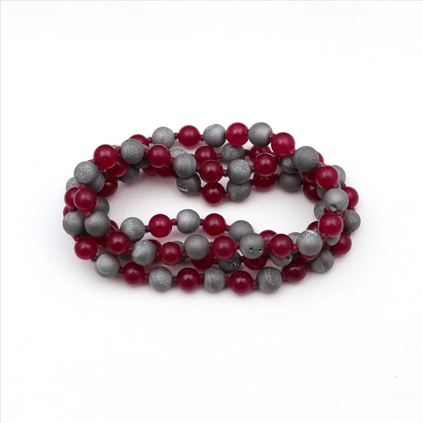 Druzy, Jade Gemstone Beaded Thread Necklace Handmade Knotted Necklace Mala Beads Jewelry (B8N-53)