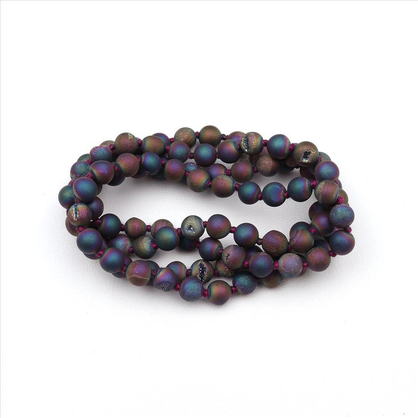 Druzy, Agate Gemstone Beaded Statement Necklace Handmade Knotted Necklace Thread Necklace Gift for Men & Women (B8N-69)