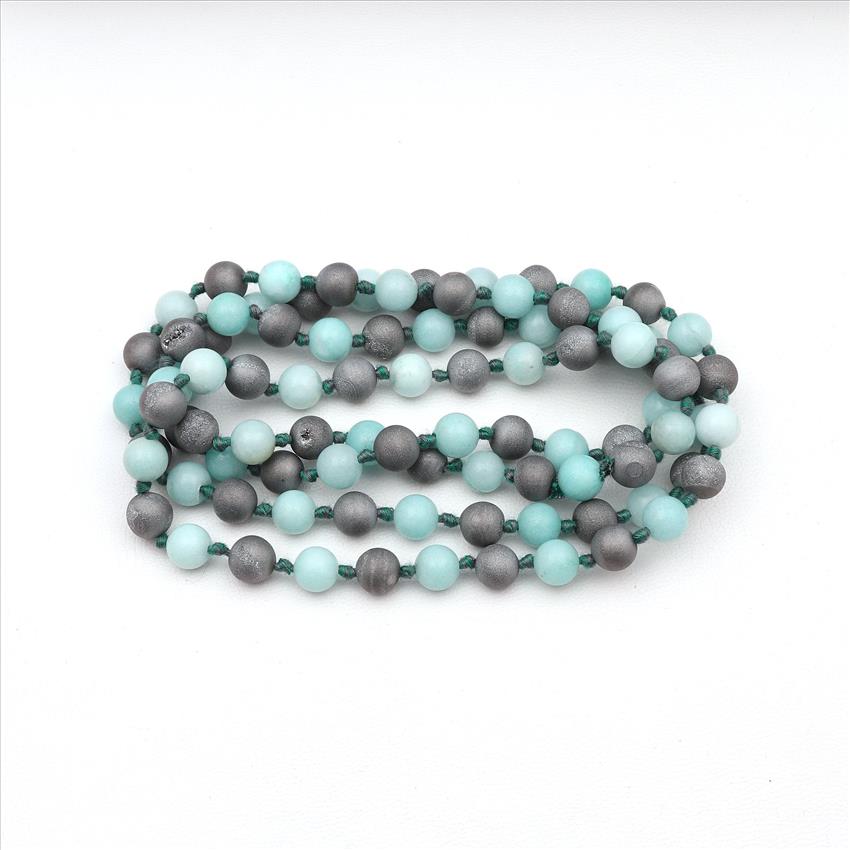 Druzy, Jade Gemstone Beaded Thread Necklace Handmade Knotted Necklace Mala Beads Jewelry (B8N-53)