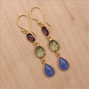 Amethyst, Crystal, Chalcedony Multi Color Gemstone Simple Hook Style Gold Plated Earring Finding Jewelry Supplies(EJ-2723)