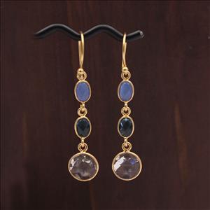 Agate, Opalite, Fuchsia Multi Color Gemstone Dangle Hook Style Gold Plated Statement Earrings Supply Jewelry (EJ-2727)