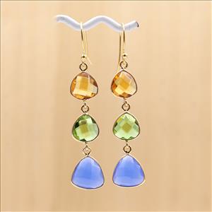 Amazing Multi Color Gemstone Dangling Earring Gold Plated Hook Earring Fashionable Handmade Jewelry (EJ-1366)