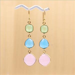 5.5 CM Dangling Earring Multi Color Gemstone Gold Plated Hook Style Handmade Earrings Jewelry (EJ-1370)