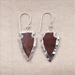 Arrowhead Earrings, Silver Electroplated Earrings, Jasper Arrow Earrings, Gemstone Appeal Making Jewelry (EJ-1196)
