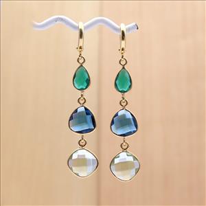 Amazing Multi Color Gemstone Dangling Earring Gold Plated Hook Earring Fashionable Handmade Jewelry (EJ-1310)