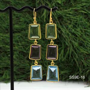 Amethyst, Topaz Gemstone, 925 Sterling Silver Earrings, Finding Gold Plated Dangle Earrings Multi Color Jewelry (SS9E-16)
