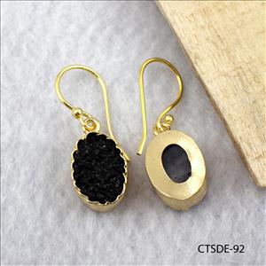 Black Agate Druzy Gemstone, Natural Gemstone Jewelry, Gold Plated Earrings, Gemstone jewelry (CTSDE-92)