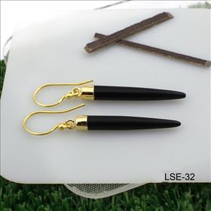 Black Onyx Gemstone Earring, Dangling Earrings, Spike Earring, Handmade Gold Plated Earring Jewelry (LSE-30)