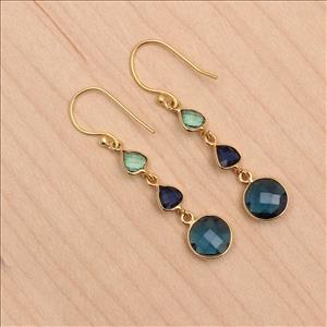 Amethyst, Topaz Multi Color Gemstones Gold Plated Hook Style Dangle Earring Handmade Jewelry Supplies (EJ-2794)