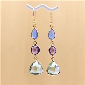 5.5 CM Dangling Earring Multi Color Gemstone Gold Plated Hook Style Handmade Earrings Jewelry (EJ-1370)