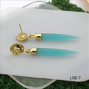 Aqua Chalcedony Gemstone Earring, Dangling Earrings, Bohemian Earring, Handmade Gold Plated Jewelry (LSE-5)