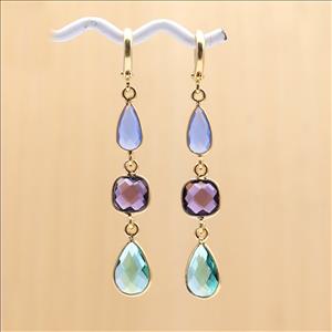 Amazing Moonstone & Chalcedony Gemstone Gold Plated Hook Earring Gifts For Her Dangling Earrings Fine Jewelry (EJ-1326)