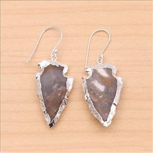 Attractive Arrowhead Earrings, Jasper Arrow Raw Stone Earrings, Dangle Earrings Silver Electroplated , Gemstone Women Jewelry (EJ-1233)